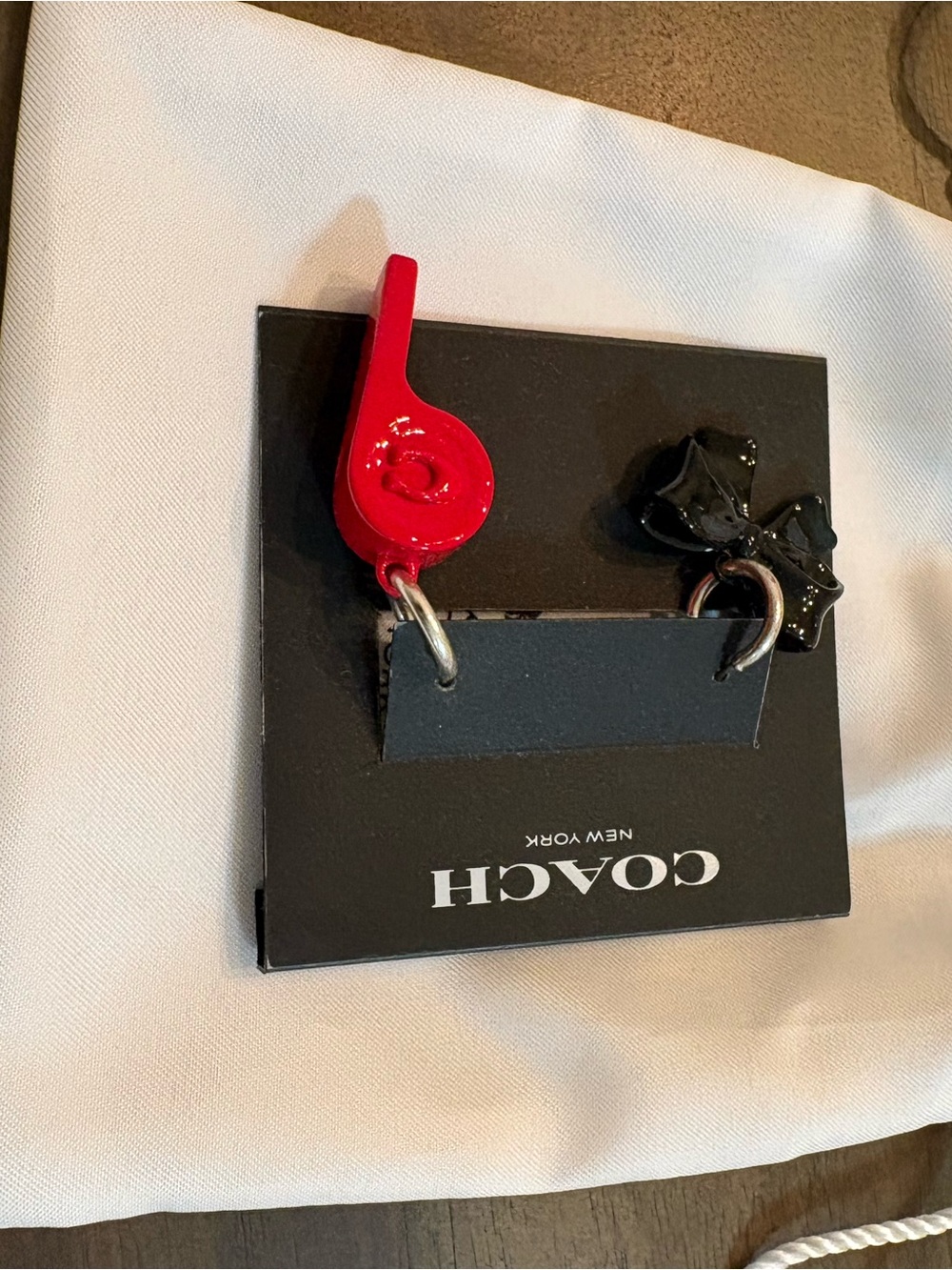 Coach Black Bow and Red Whistle Charm Earrings - Picture 3 of 6